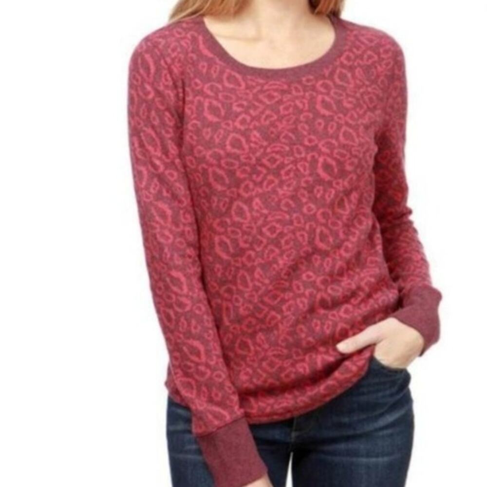 Lucky Brand Red Cheetah Print Pullover Sweater Medium